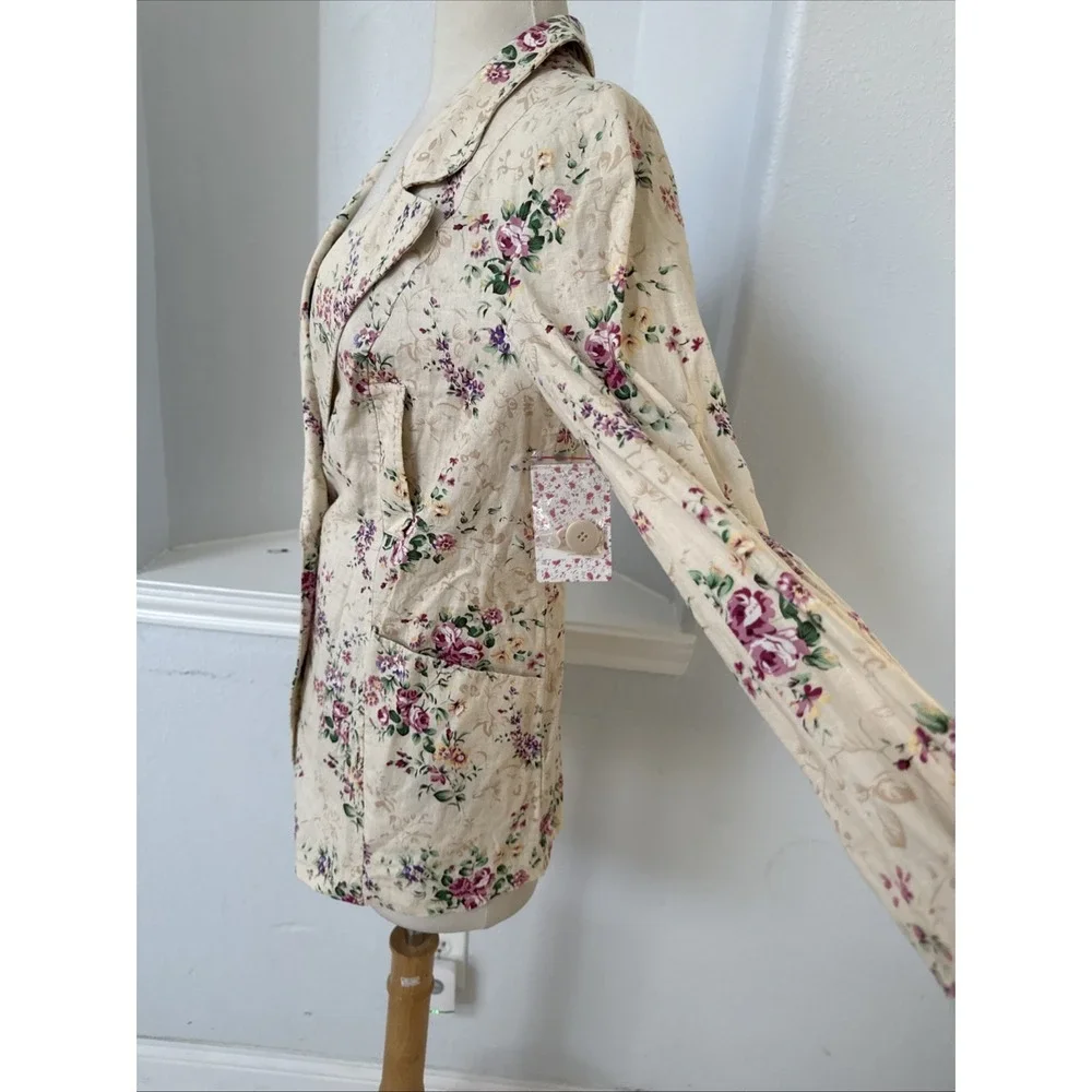 Free People Jacket XS Linen Blend Double Breast Boho Cottagecore Prairie